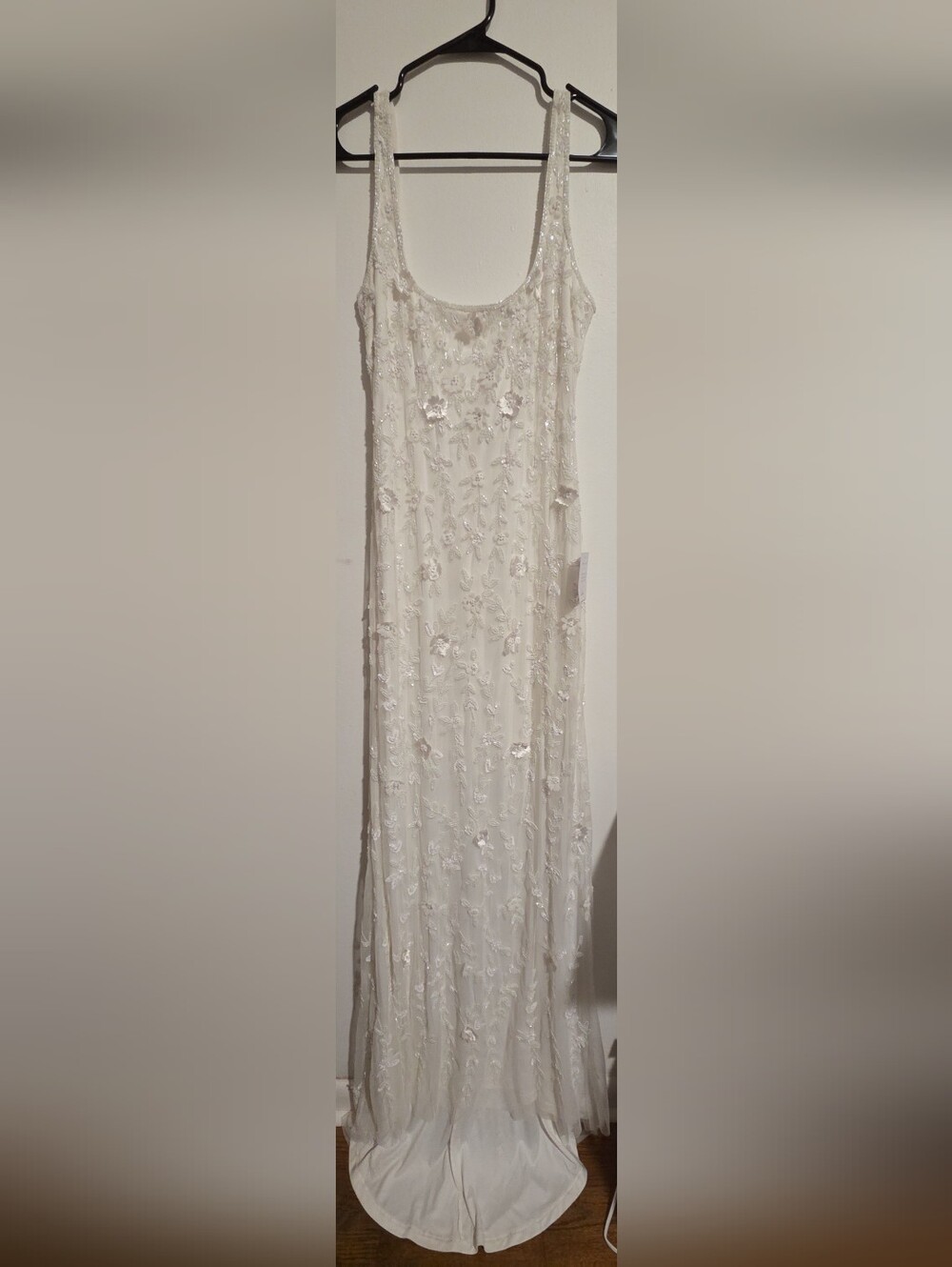 NWT - Lulus Extraordinary Glamour White 3D Floral Beaded Backless Maxi Dress